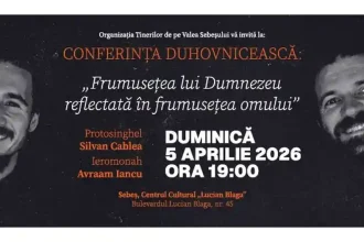 5 aprilie 2026 Conferinta spirituala Frumusetea lui Dumnezeu reflectata in frumusetea omului la Centrul Cultural Lucian Blaga din Sebes