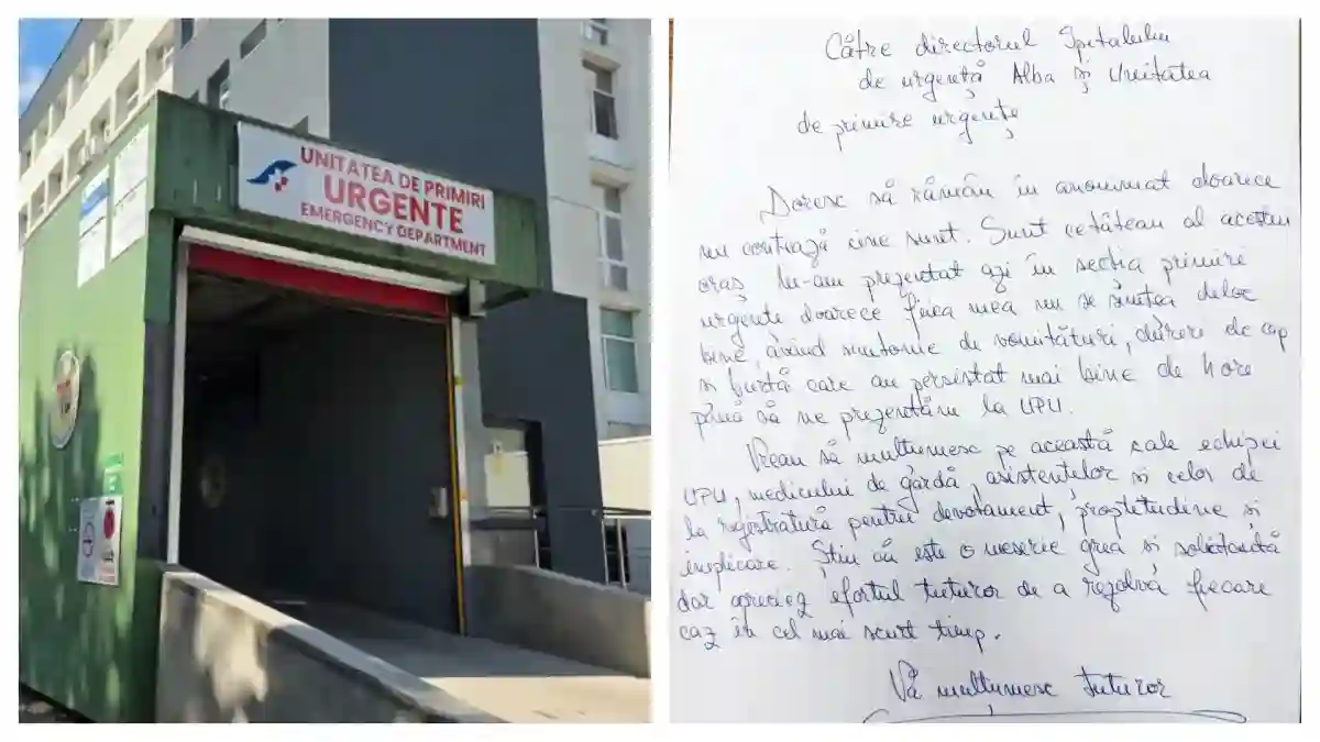 FOTO Scrisoare emotionanta de multumire adresata Spitalului Judetean de Urgenta Alba Iulia Stiu ca este o meseriei dificila si solicitanta dar apreciez eforturile tuturor de a trata fiecare caz