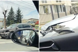 FOTO ACCIDENT rutier la Alba Iulia Doua masini s au ciocnit pe Calea Motilor