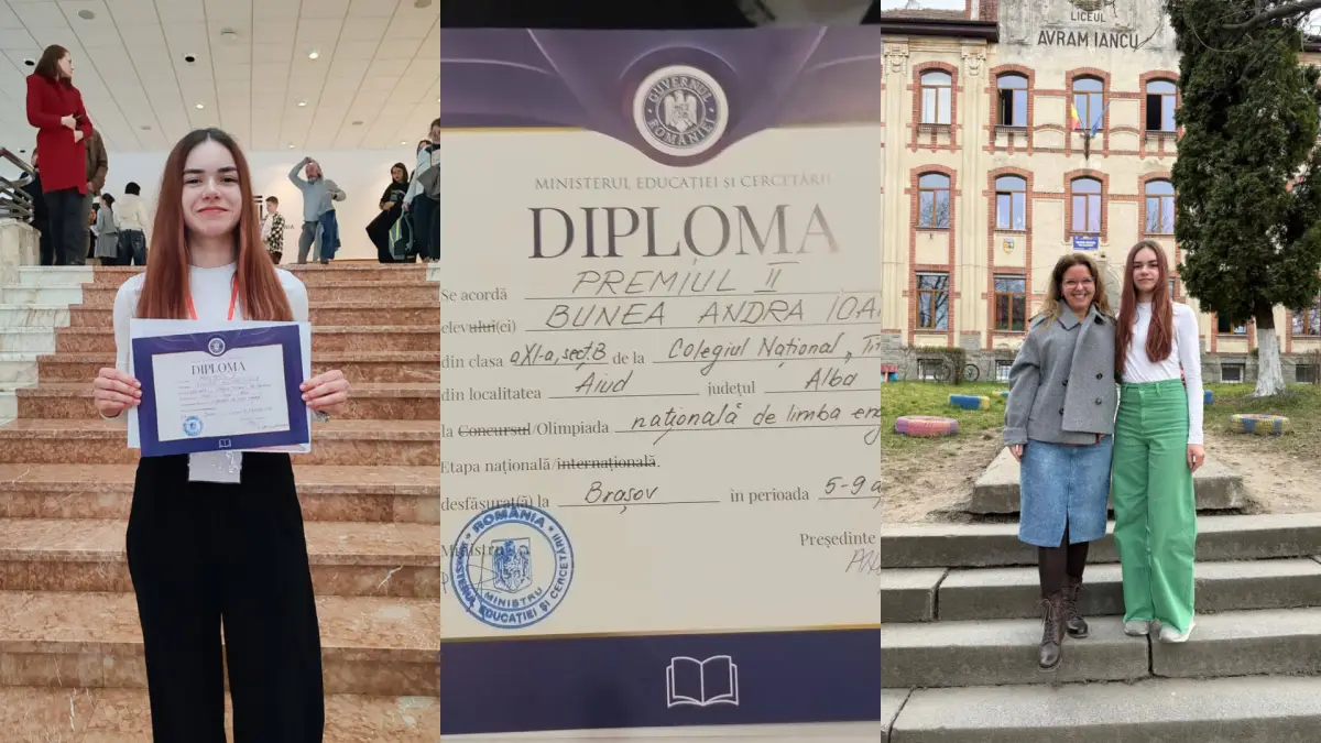 FOTO Andra Bunea elev a Colegiului National Titu Maiorescu Aiud s a calificat la etapa INTERNAIONALA a Olimpiadei de Limba Engleza 2026 A obtinut Premiul II fiind egala cu Premiul I la etapa nationala