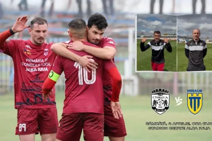 FOTO CSM Unirea Alba Iulia Minaur Baia Mare un meci incins la inceputul play off ului din Liga 3 Ce declaratii au facut Stefan Blanaru si Razvan Fetita ambii cu cate 9 goluri marcate in sezonul regulat