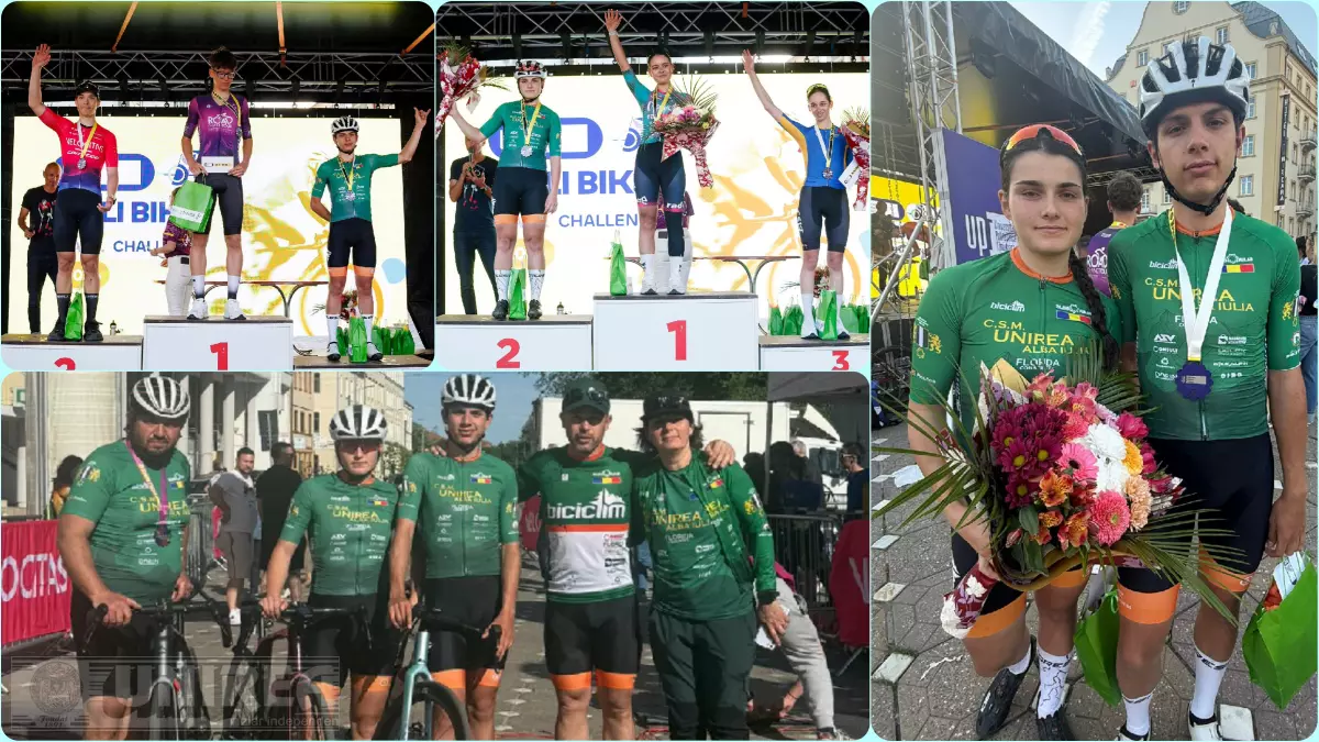 FOTO Ciclistii Miruna si Radu Mada CSM Unirea Alba Iulia pe podium la Poli Bike Challenge din Timisoara
