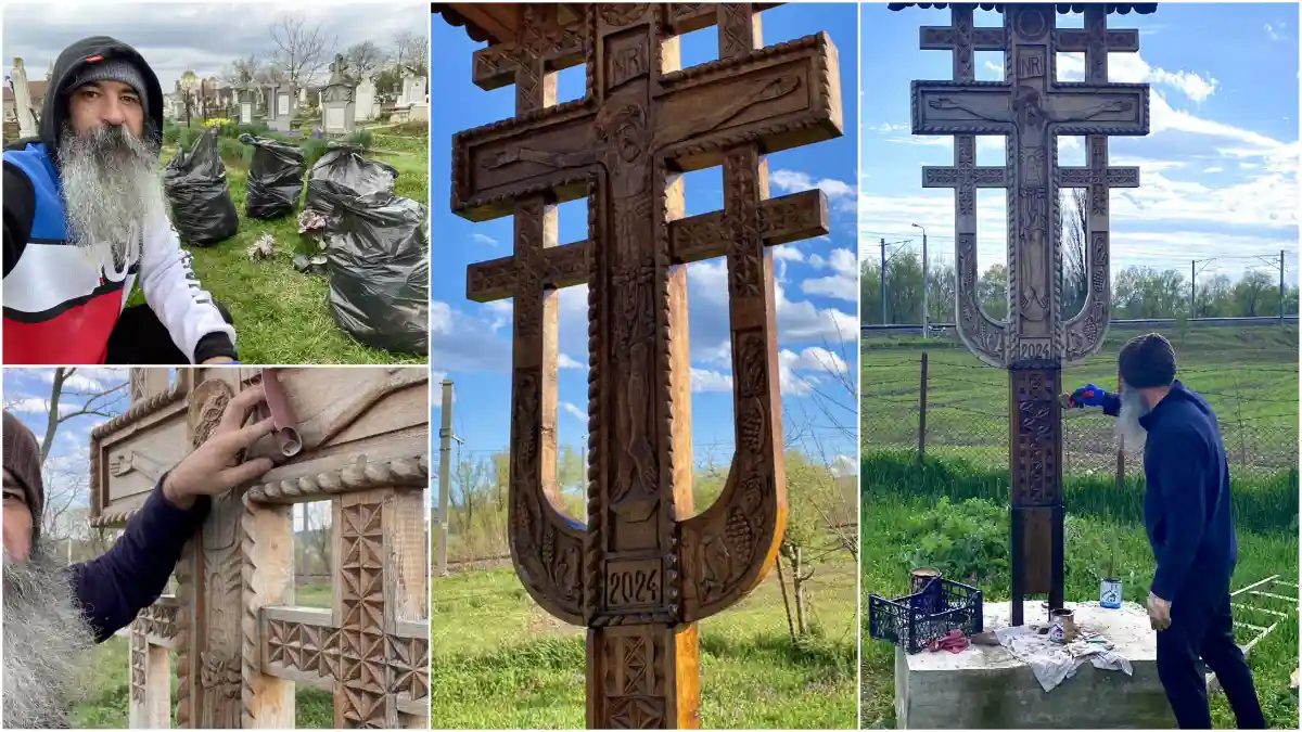 FOTO Intr un sat din Alba un localnic a curatat intregul cimitir si mormintele inainte de Paste si a vopsit troia L am pregatit pentru sarbatoare cand ne vor vizita dragi din tote colturile