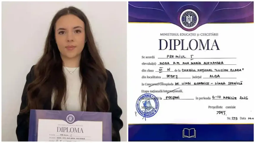 FOTO Moga Ana Maria Alexandra de la Colegiul National Lucian Blaga Sebes castigatoare a premiului I la Olimpiada Nationala de Limba Spaniola cu un punctaj de 99 5 puncte