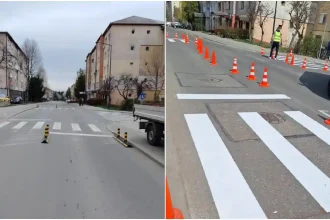 FOTO Proiect pilot intr un oras din Alba pentru siguranta pietonilor Testarea mai multor solutii pentru reducerea vitezei masinilor si masuratori radar in zona