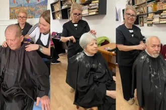 FOTO Seniorii de la Caminul pentru Persoane Varsnice Alba Iulia pregatiti corespondentor pentru Sarbatorile Pascale 2026 de doua hairstyliste din oras