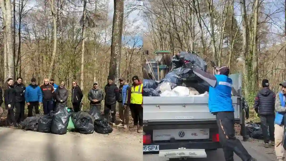 FOTO Un container de 13 metri cubi s a umplut cu desheuri in urma unei actiuni de ecologizare in Padurile Sloboda Comunicatul Primariei Aiud