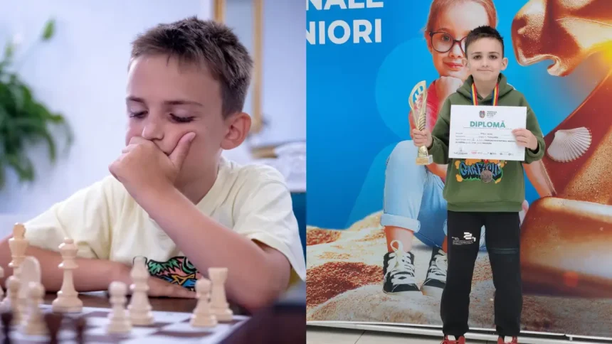 FOTO Vlad Stan un baiat de doar 9 ani elev al Scolii Gimnaziale Campeni pe podium la Campionatele Nationale de Sah pentru Copii si Juniori 2026 din Romania