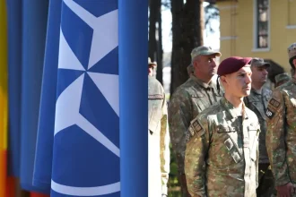 FOTO Ziua NATO 2026 la sediul Statului Major al Fortelor Terestre Drapelul Romaniei si al Aliantei Nord Atlantice arborat pe catarg