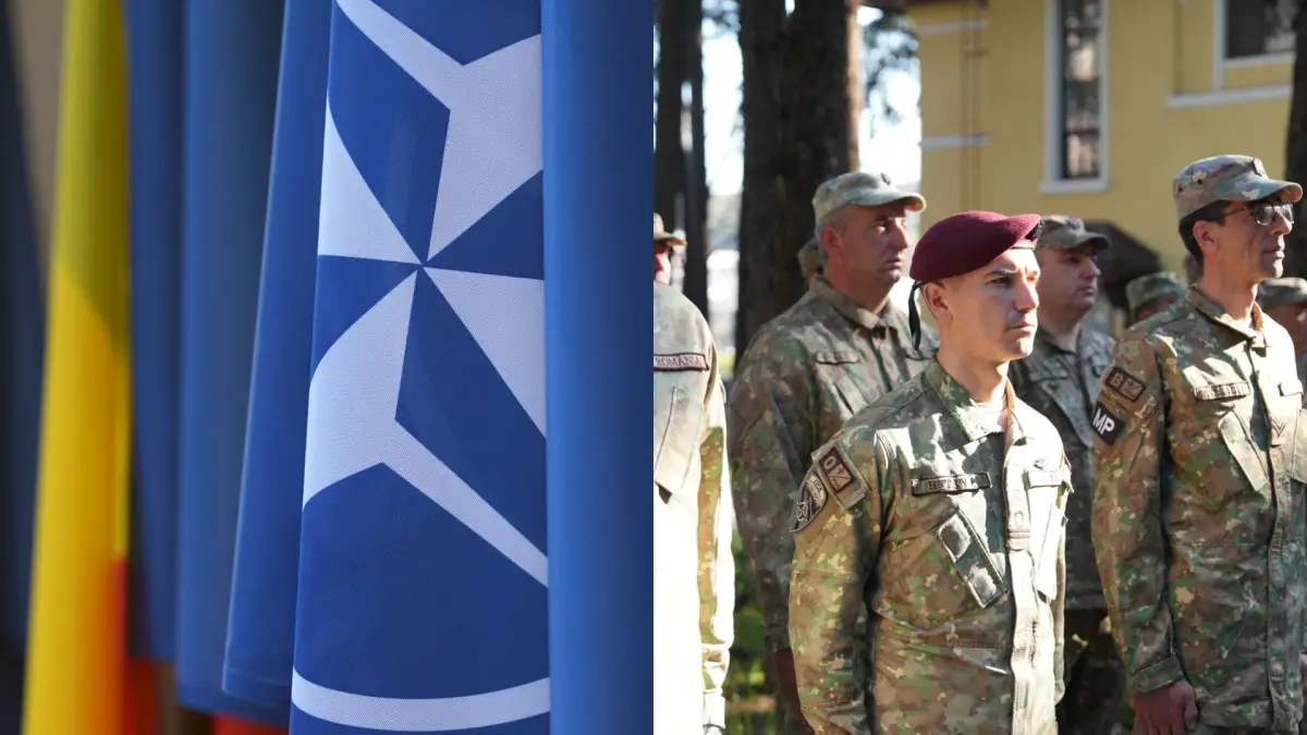 FOTO Ziua NATO 2026 la sediul Statului Major al Fortelor Terestre Drapelul Romaniei si al Aliantei Nord Atlantice arborat pe catarg
