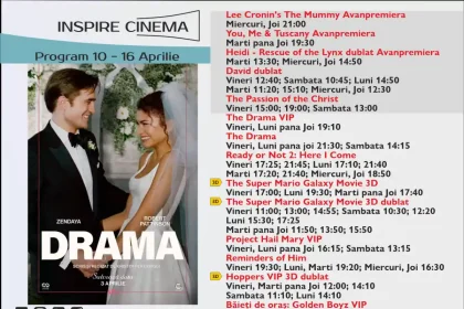 Programul Inspire Cinema Alba Iulia pentru perioada 10 16 aprilie 2026 Ce filme vor fi difuzate la cinematograful din centrul comercial Alba Mall