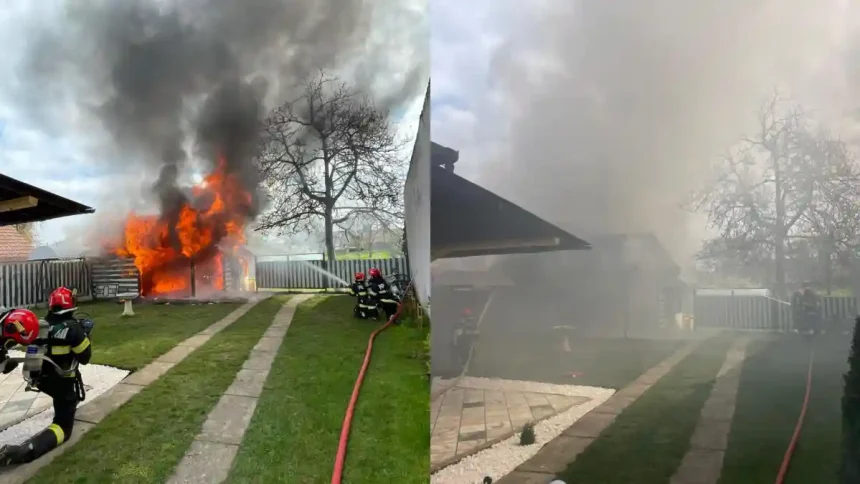 foto incediu la sebes focul a cuprins o constructie anexa pe strada dorin pavel