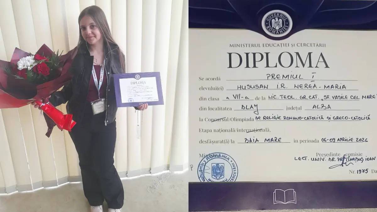 foto nerea hususan eleva a liceului teologic greco catolic sfantul vasile cel mare din blaj realizare remarcabila premiul i cu nota 10 la olimpiada nationala de religie 2026 pentru cultele romano catolic si greco catolic