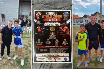 Foto Tinerele sperante Stefan Florea si David Facaletu CSM Unirea Alba Iulia momente de neuitat la Salistrea in Ringul viitorilor campioni sub ochii campionului mondial la box Leonard Doroftei