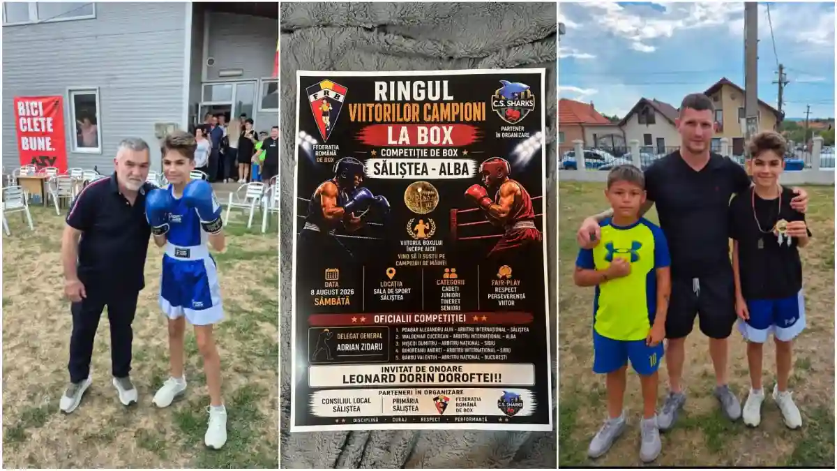 Foto Tinerele sperante Stefan Florea si David Facaletu CSM Unirea Alba Iulia momente de neuitat la Salistrea in Ringul viitorilor campioni sub ochii campionului mondial la box Leonard Doroftei