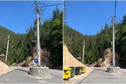 Fotografia ta de stire Intr o comuna din Alba s a creat un sens giratoriu in jurul unui stalp ramas in mijlocul drumului