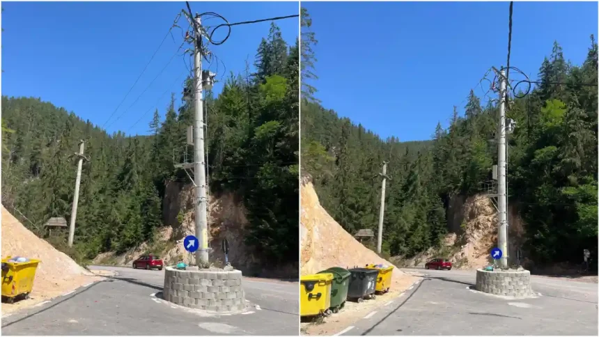 Fotografia ta de stire Intr o comuna din Alba s a creat un sens giratoriu in jurul unui stalp ramas in mijlocul drumului