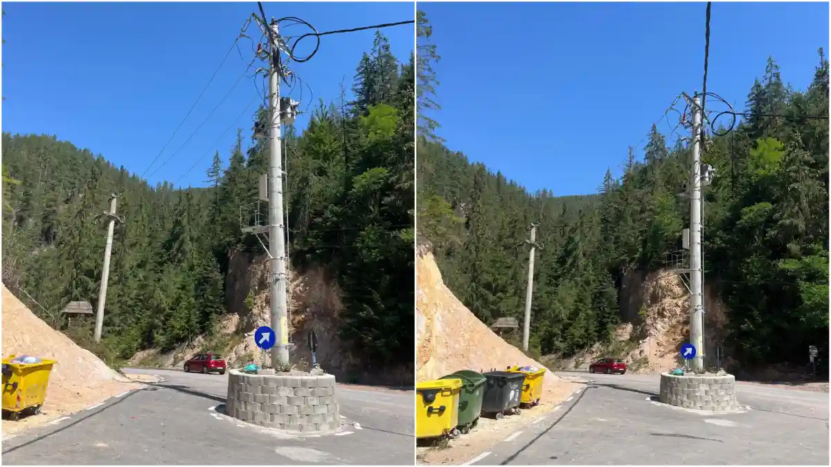 Fotografia ta de stire Intr o comuna din Alba s a creat un sens giratoriu in jurul unui stalp ramas in mijlocul drumului