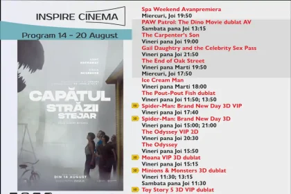Programul Inspire Cinema Alba Iulia pentru perioada 14 20 august 2026 Ce filme vor fi difuzate la cinematograful din Alba Mall