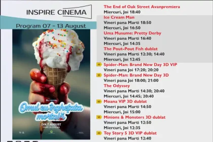 Programul Inspire Cinema Alba Iulia pentru perioada 7 13 august 2026 Ce filme vor fi difuzate la cinematograful din Alba Mall