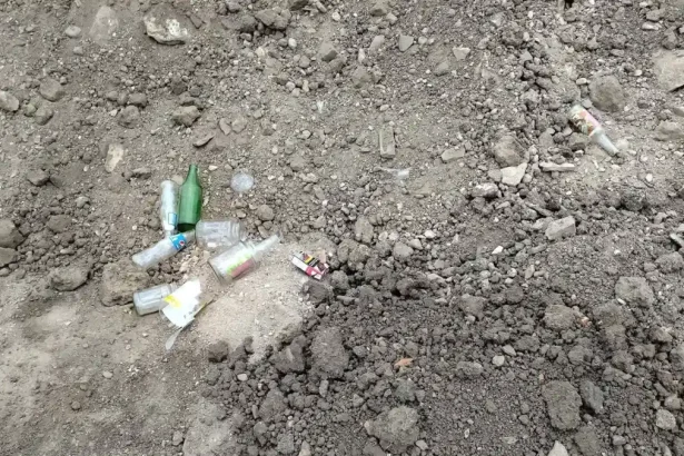 foto nu ne mai facem bine sticle si borcane aruncate in parcul arheologic de mari dimensiuni de pe terrenul din partos arheolog oamenii trebuie sa fie mai civilizati si sa respecte vestigiile