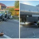 update foto accident rutier pe dn1 la iesirea din unirea un autoturism si o cisterna de motorina implicate traficul este blocat