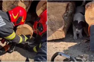video catel prins sub o stiva de busteni salvat de pompierii militari din sebes pentru noi fiecare viata are valoare