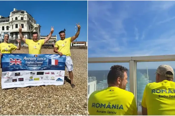video magnific inotatorul de anduranta avram iancu a strabatut canalul manecii inotand in stil brat albaiulianul radu ileana a fost parte din echipa de suport
