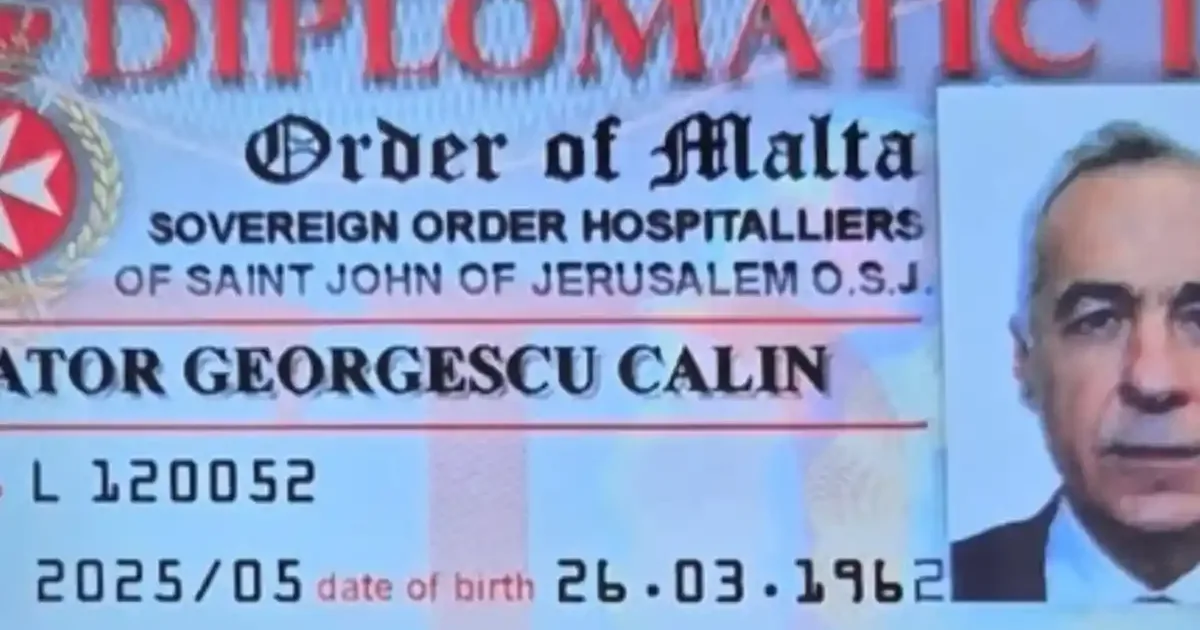 Document fals de senator al Ordinului de Malta, găsit la Călin Georgescu