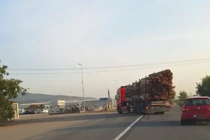 TIR plin cu lemne, filmat pe drumul dintre Sebeș și Alba Iulia