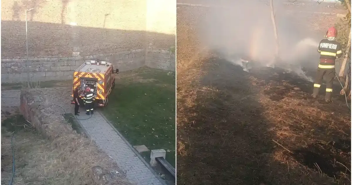 Incendiu de vegetație în Șanțurile Cetății Alba Carolina: Intervenția pompierilor