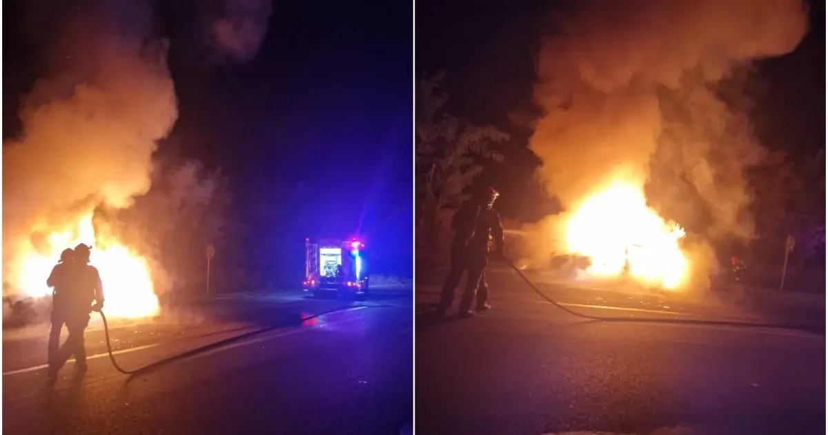 Mașină mistuită de flăcări pe DN 7, în zona Vințu de Jos